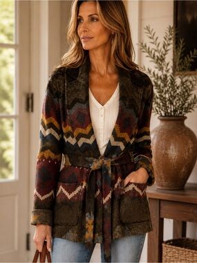 Vintage Rafaella Petites Southwestern Belted Blanket Cardigan Jacket S Western